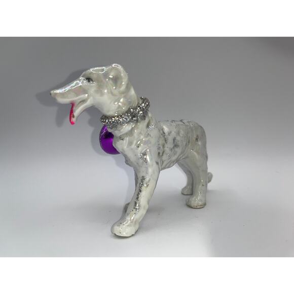 Vintage Valentine's Day Iridescent Dog Pink Tongue Diamond Heart Bow Collar OOAK - Picture 5 of 16